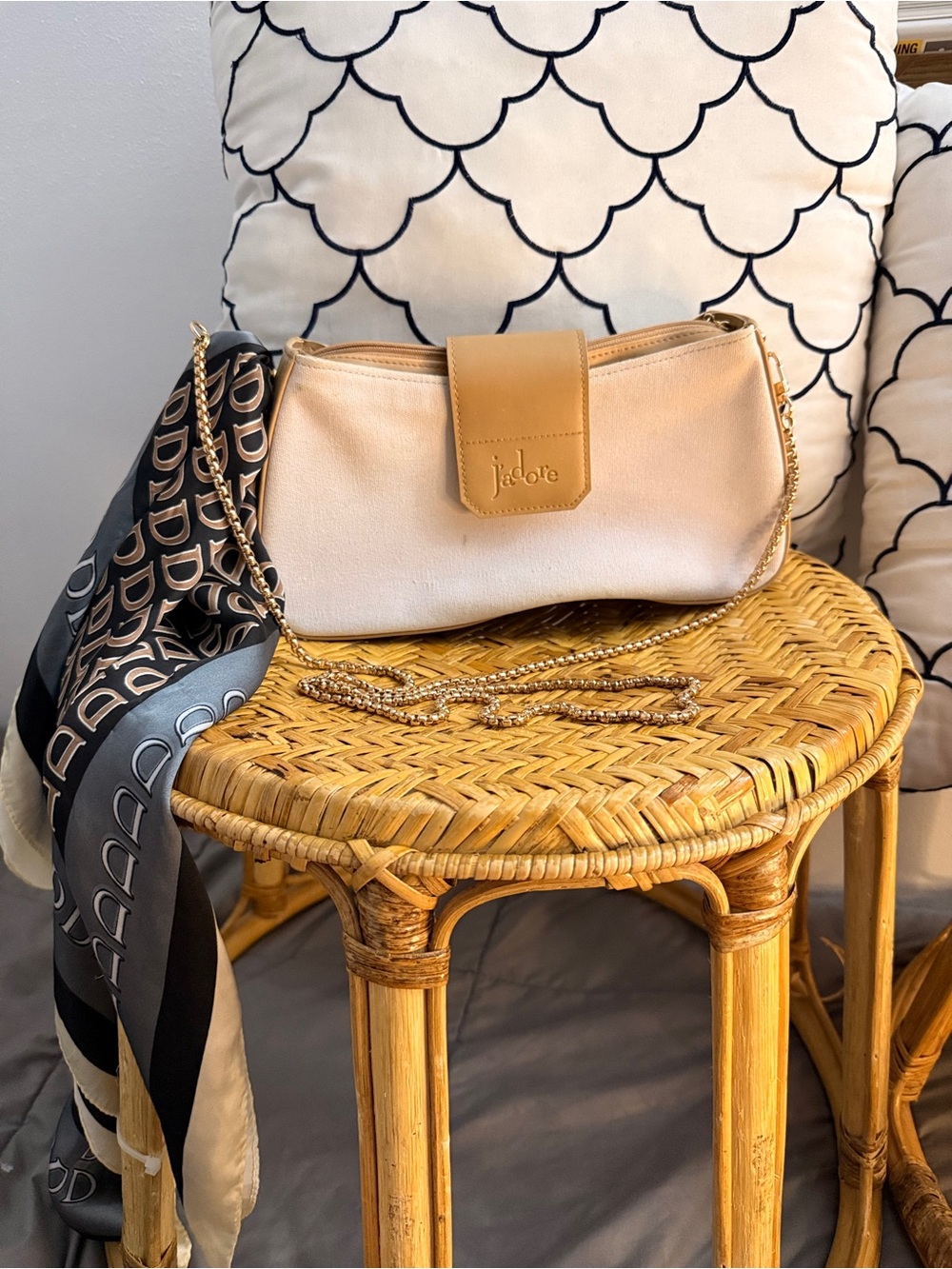 Adore Cream Shoulder Bag with Tan Accent and Gold Chain